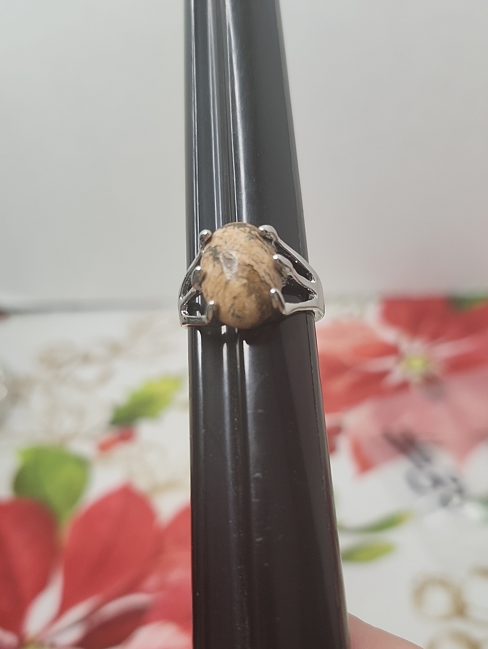 Natural Beige Jasper Stone Silver Ring - Women's Jewelry